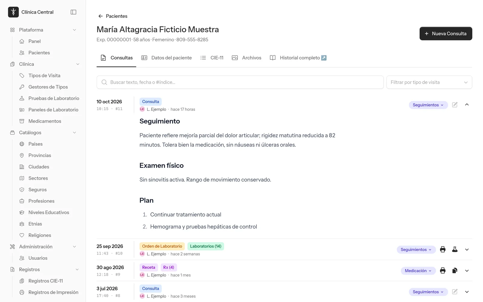 MedicalRD: historial de consultas de un paciente